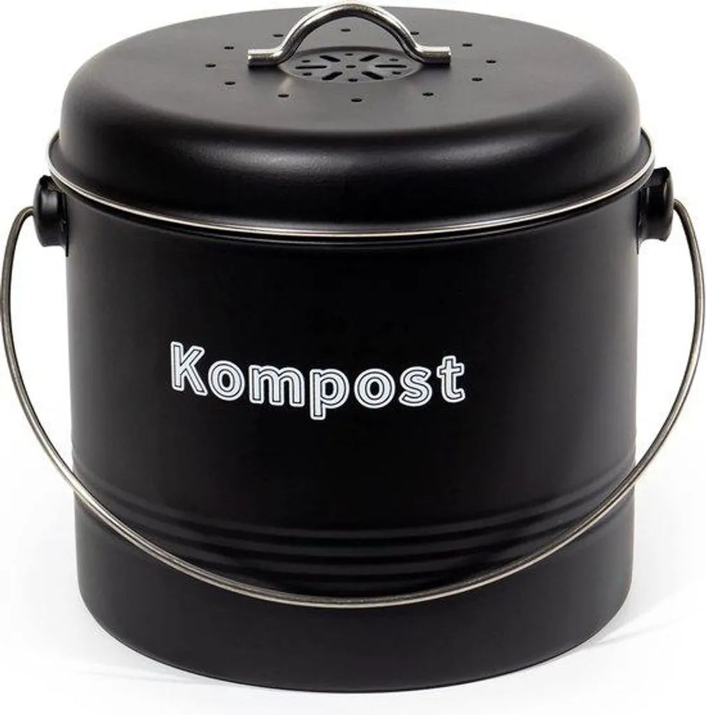 Poubelle compost cuisine sans odeur 7L en métal noir mat filtre actif