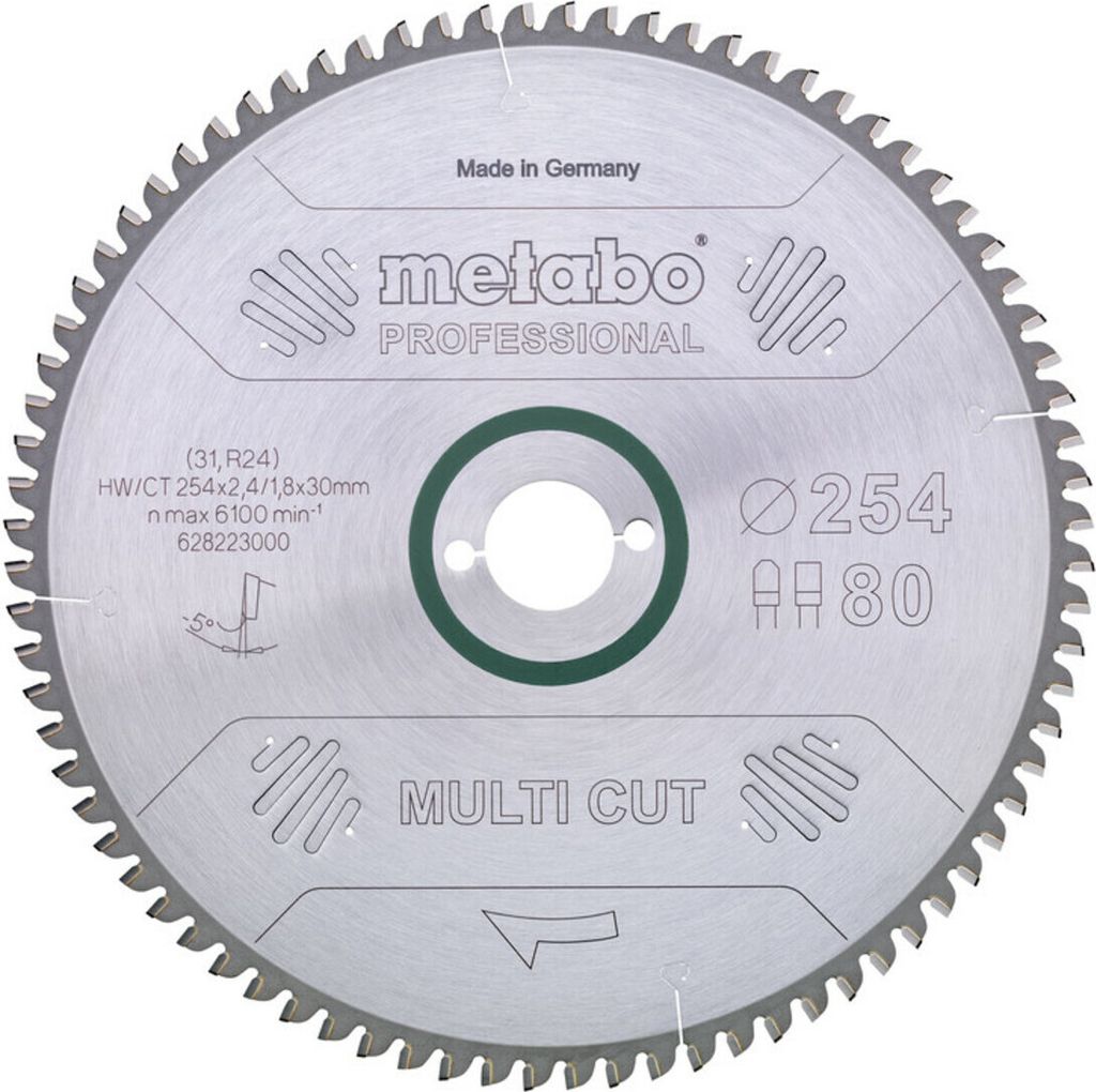 Metabo Kreissägeblatt HW/CT 254x30x2,4 Sägeblatt 1,8 80 Zähne, für Holz + Metall