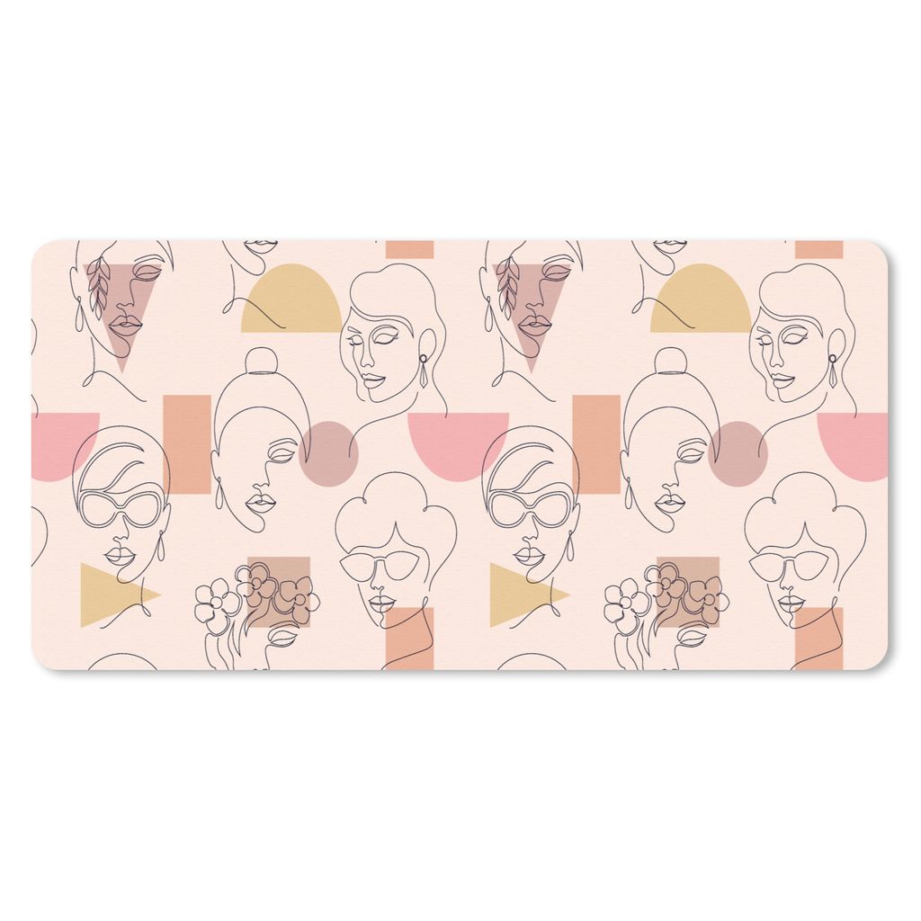 MuchoWow Mauspad Mousepad Strichzeichnungen - Gesicht - Frauen - Muster 60x30 cm - Mousepads - Maus Mat - Pad - Mausunterlage - Nachhaltig