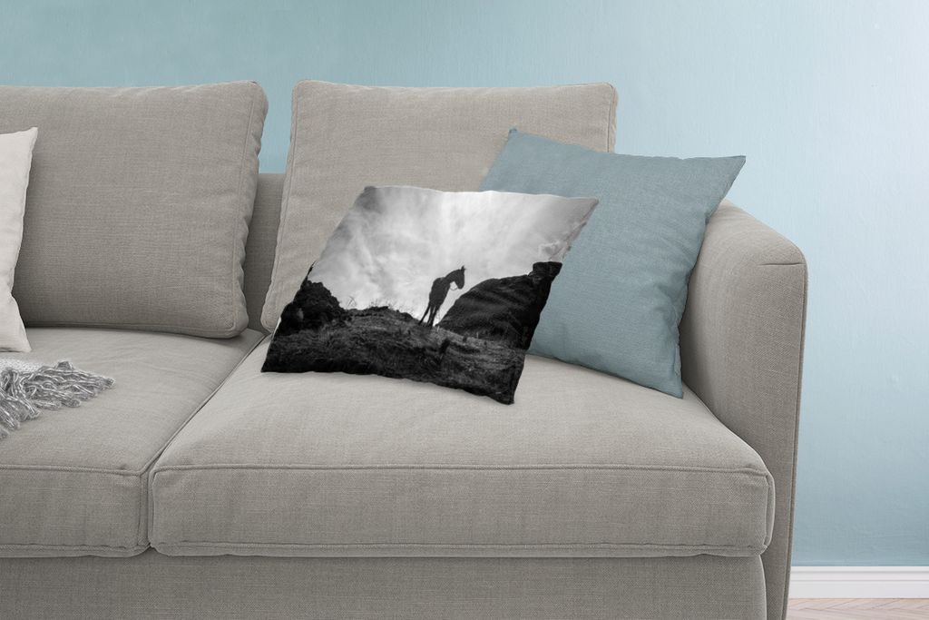 MuchoWow Zierkissen Sofakissen Wohnzimmer Dekokissen 60x40 cm Pferd - Wolken - Wiese - Kopfkissen - Polster mit Foto