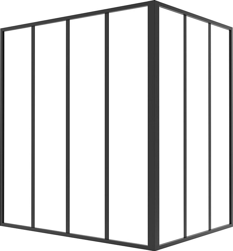 Verglaste industrielle Eckwand aus pulverbeschichtetem Aluminium - B 120 x B 90 x H 130 - Schwarz - BAYVIEW