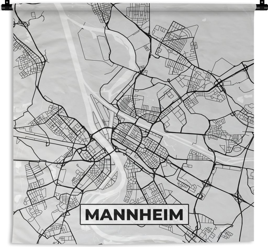 MuchoWow Wandteppich Wandbehang Deutschland - Karte - Mannheim - Stadtplan 60x60 cm Tapisserie Dekoration Wandtuch - Dekorationen - Wand Decke