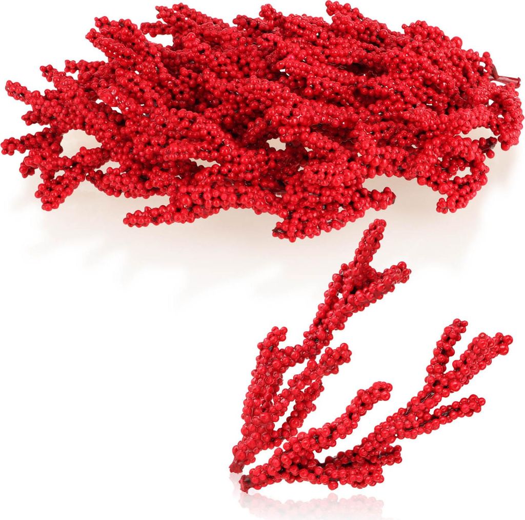 com-four 25x Deko-Zweig - dekorative Stechpalmenbeeren als Bastelbedarf - DIY Zubehör für Kränze und Gestecke - kleine Beeren Streudeko