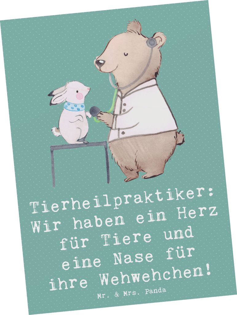 Mr. & Mrs. Panda Postkarte Tierheilpraktiker Herz - Meeresbrise - Geschenk, Ansichtskarte, Tierliebe, Nase für ihre Wehwehchen, Ansichtskarten, Ti...
