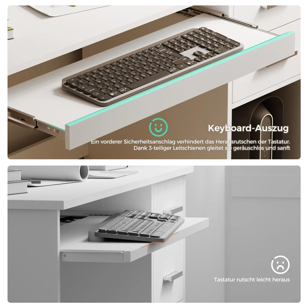 Bureau informatique blanc moderne avec rangements et tablette clavier - 7