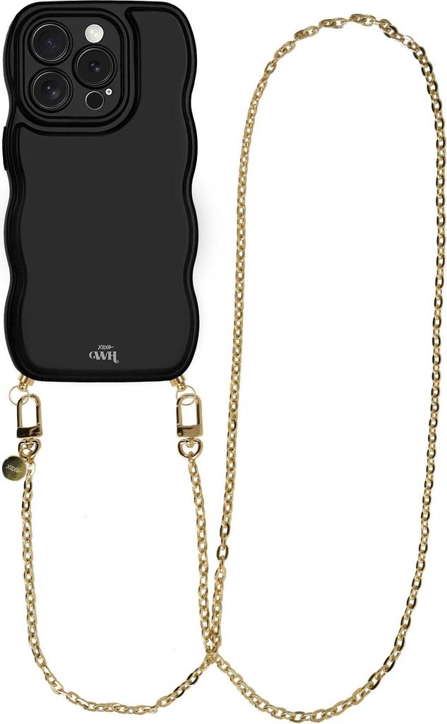 Glossy Wavy Cord Hülle Black - Dreamy (Lange Handykette) - Kompatibel mit iPhone 13 Pro