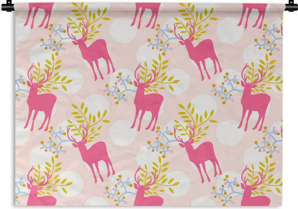 MuchoWow Wandteppich Wandbehang Hirsche - Rosa - Muster 90x67.5 cm Tapisserie Dekoration Wandtuch - Fototeppich - Wand-Skulpturen