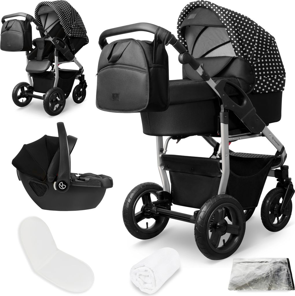 Bergsteiger Capri Kombikinderwagen 3-in-1 – Babywanne, Sportsitz & i-Size Babyschale, Luftreifen, Federung, höhenverstellbarer Griff, faltbar, Z...