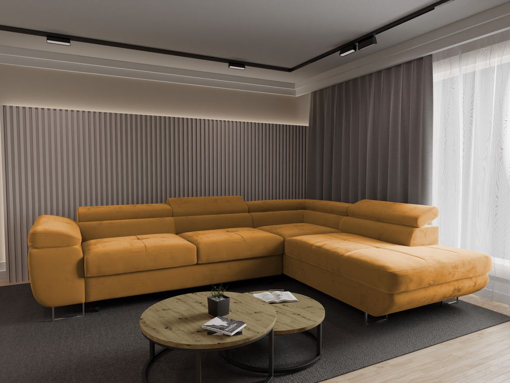 4ALLHOME Ecksofa Luna mit Schlaffunktion, Couch, Sofa mit Bettkasten, Eckcouch, L-Form Seite: Rechts, Monolith 48 Gold