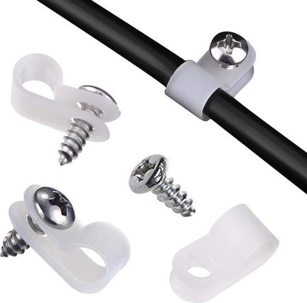 Nylon R-Kabelclips für Kabelmanagement - 100 Stück - weiß/schwarz