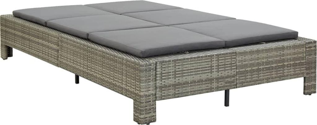 vidaXL 2-Personen-Sonnenliege mit Auflage Grau Poly Rattan Produktbild 