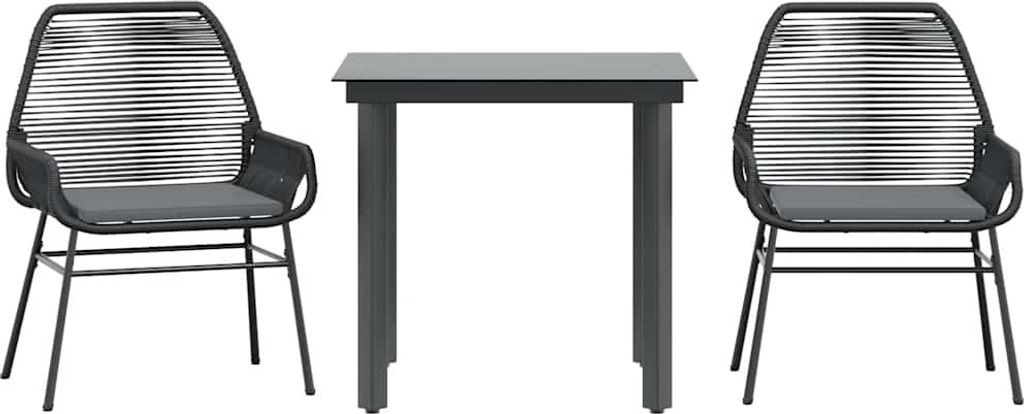 vidaXL 3-tlg. Garten-Essgruppe mit Kissen Schwarz Poly Rattan Glas