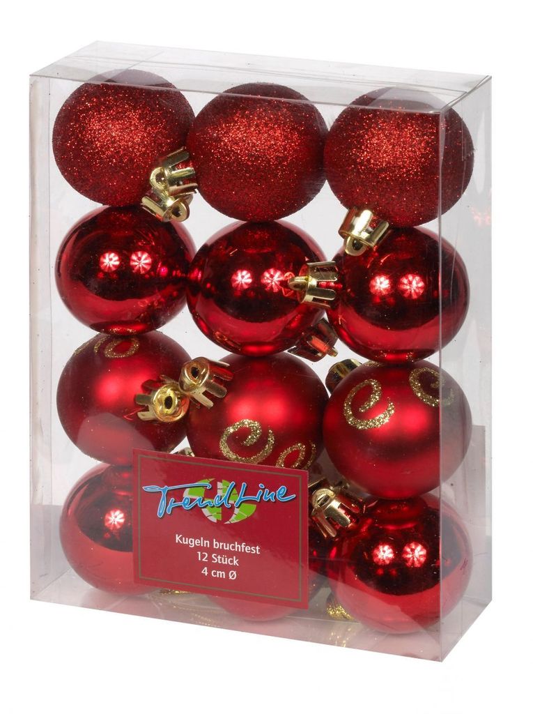 TrendLine Weihnachtskugeln bruchfest, langlebig Ø 4 cm rot Produktbild 
