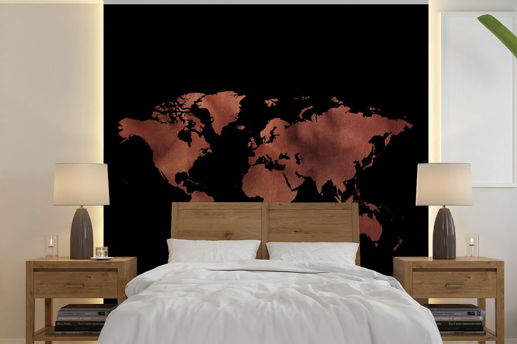 MuchoWow Fototapete für Wohnzimmer oder Schlafzimmer Wandtapete Vinyl Motivtapete Weltkarte - Farbton - Braun - 220x220 cm - Tapeten