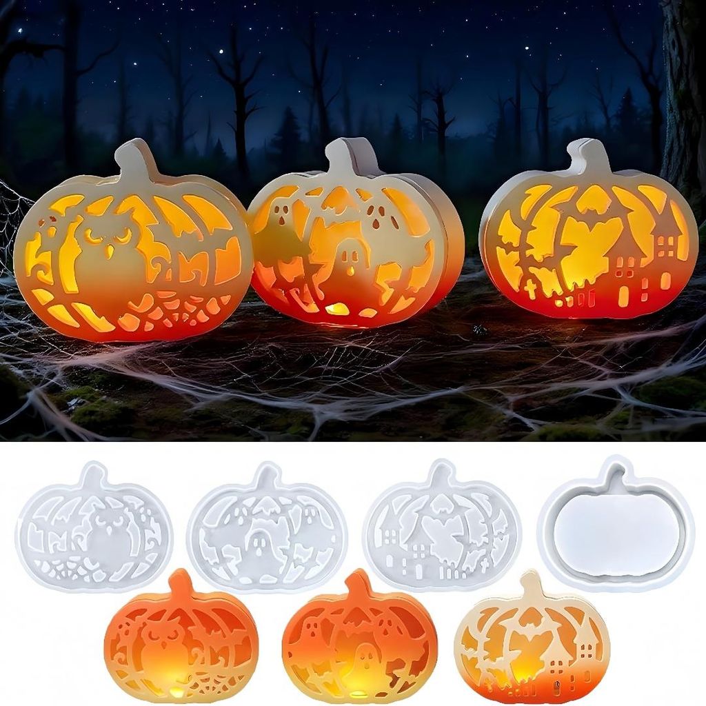 4 PCS DIY Kürbis-Formen Set aus Silikon – Deko-Laterne & Süßigkeiten-Schale für Halloween – Familienspaß Bastelset