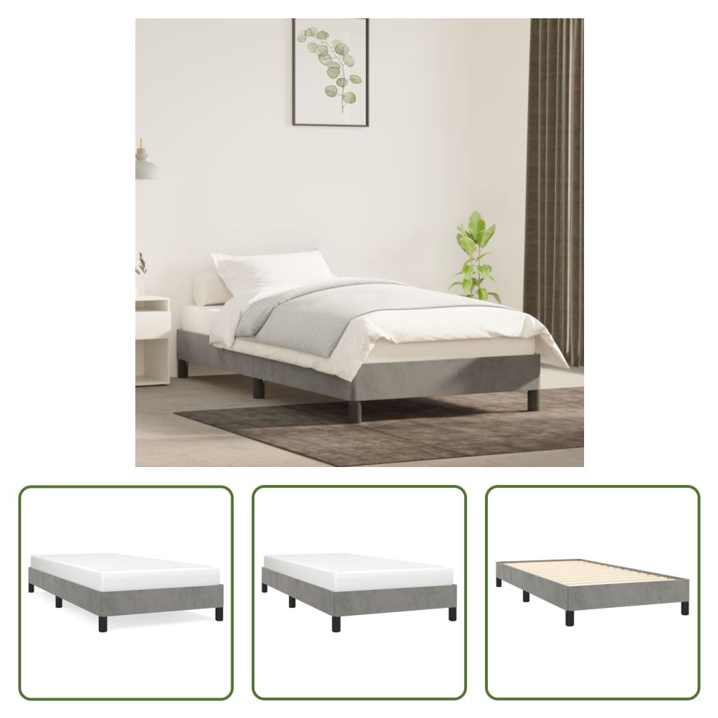 The Living Store Bettgestell Hellgrau 90x190 cm Samt