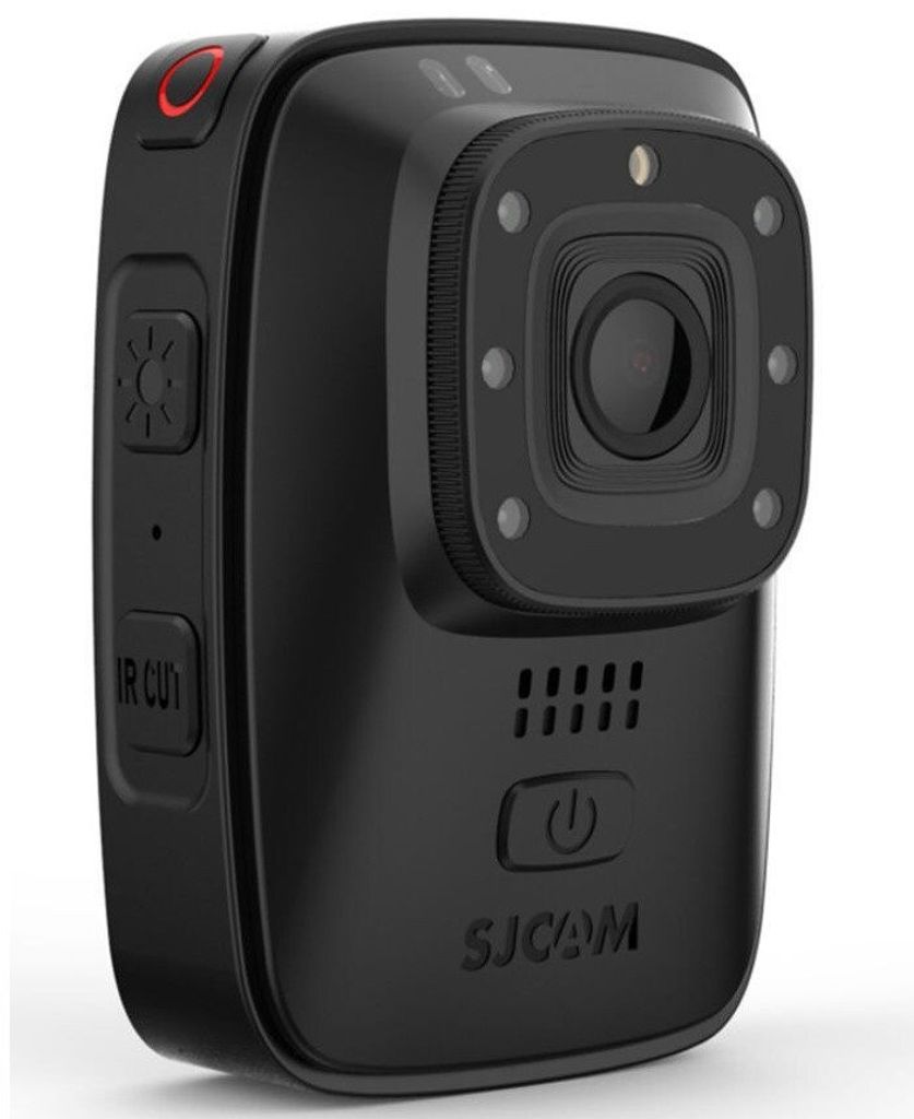 A black SJCAM A10 body camera is shown against a white background.