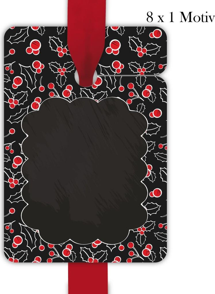 8 schöne Weihnachts Geschenkanhänger zu Weihnachten im Tafel Look mit roten Beeren zum Beschriften