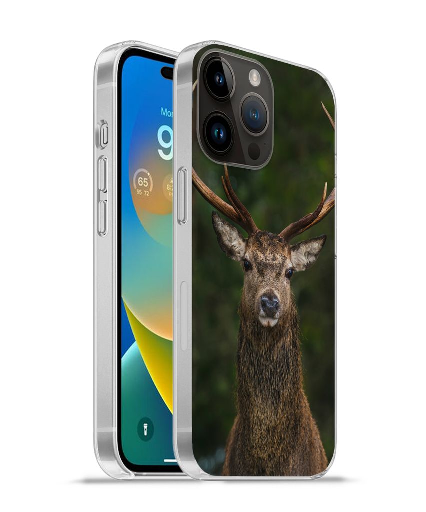 MuchoWow Handyhülle Schutzhülle Hülle für Apple iPhone 14 Pro Max Hirsch - Geweih - Natur Silikon Softcase Handy Hülle - Hardcover