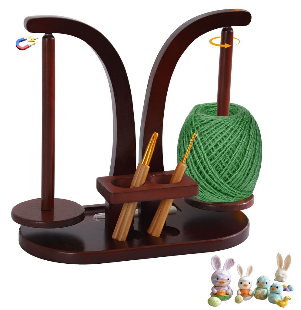 Wollabwickler Magnetisch, Wollhalter Holz mit Strickzubehör Organizer, Rotierender Magnetischer Wollknäuelhalter, Doppel Garnballhalter Ständer ...
