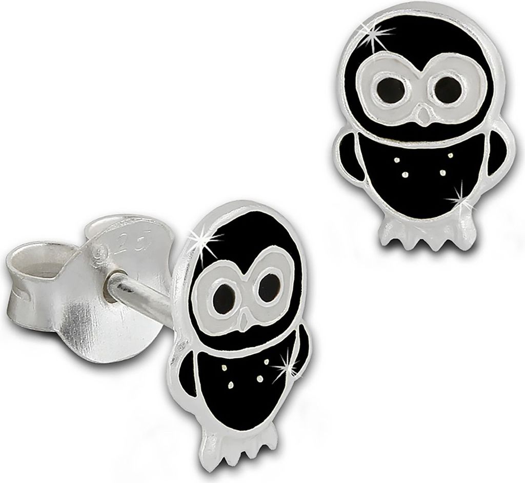 Teenie-Weenie Ohrstecker für Kinder Silber schwarz Käuzchen Ohrringe SDO8100S