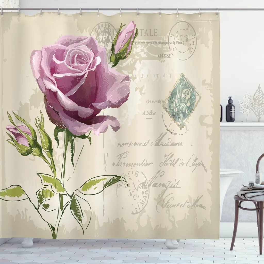 Tenda da doccia colorata con stampa di rose e farfalle per il bagno, tende da bagno, tessuto impermeabile per la casa, decorazione della parete, W180xH180cm