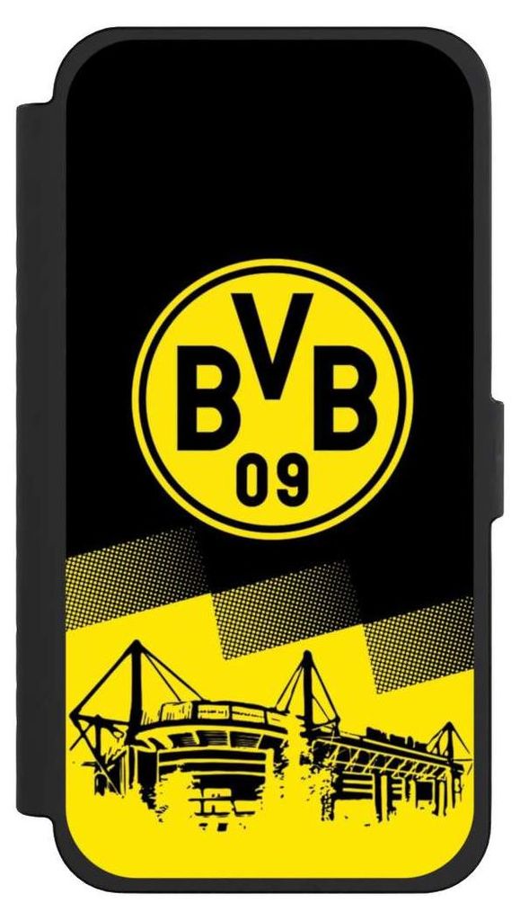 NIVOCASE Klapphülle für Apple iPhone 15 Pro Max Handyhülle aus Kunst Leder NIVOflip schwarz BVB Borussia Dortmund Stadion