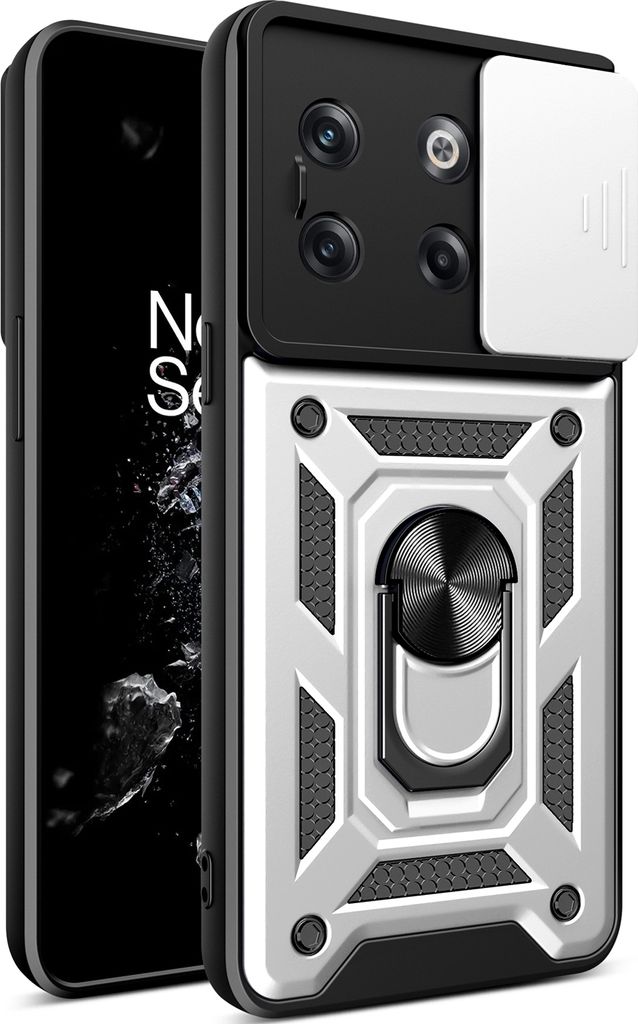 OnePlus 10T Hülle mit Ring Ständer Halter Dia Kameraschutz TPU PC Schutzhülle für OnePlus 10T Silber