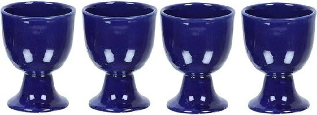 Lot de 4 Coquetiers en Céramique Bleue - Set Idéal Cadeau de Crémaillère