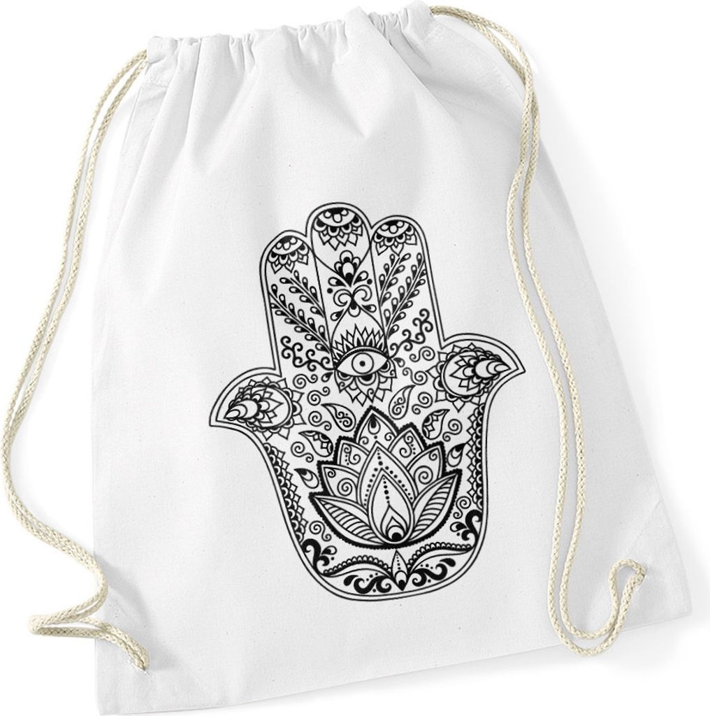 Turnbeutel Hamsa Hand der Fatima Glücksbringer Geschenk Baumwolle Autiga weiß unisize