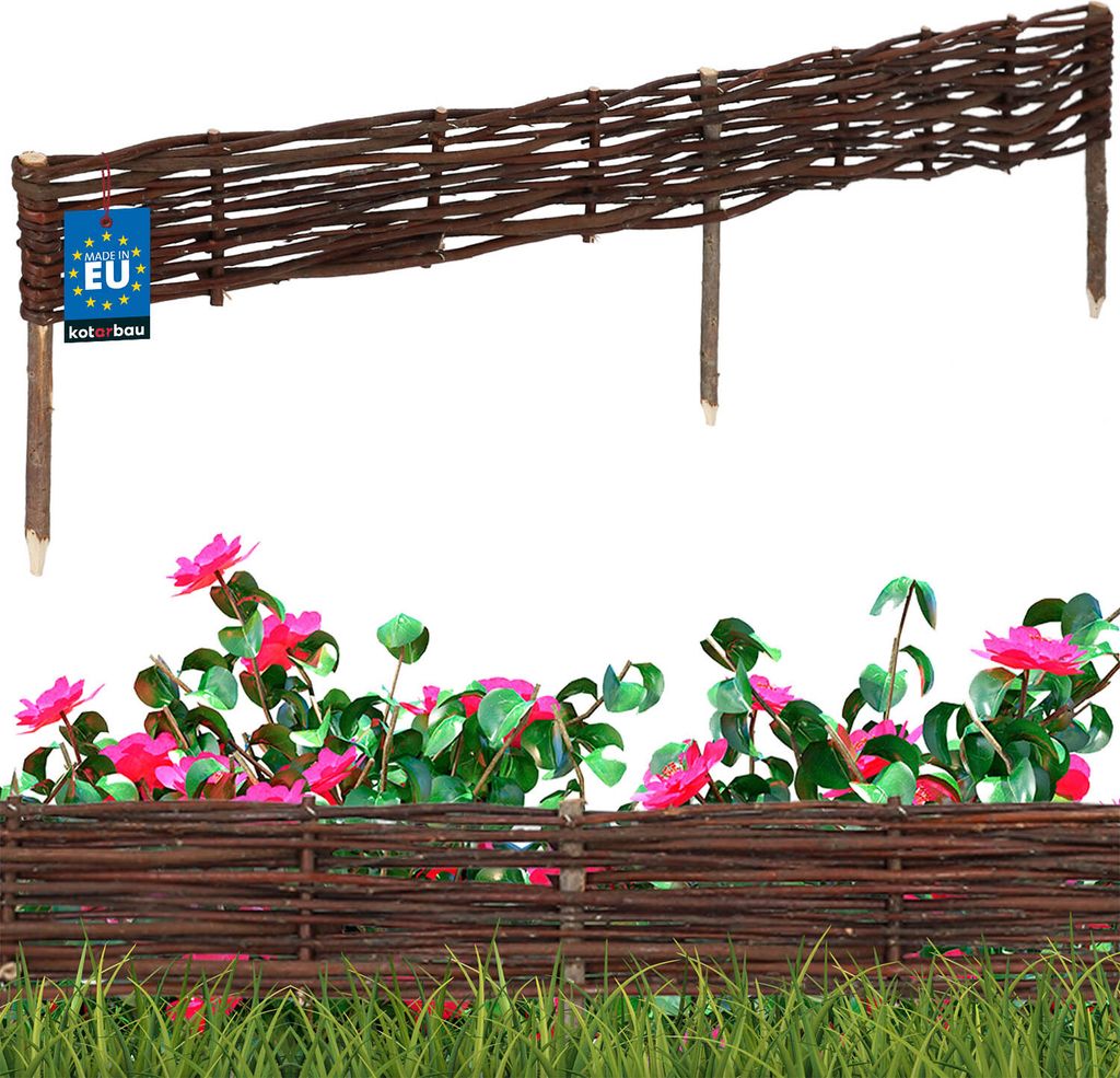 KOTARBAU Beetbegrenzung Weidenzaun 120 x 10 cm Zaun Beeteinfassung Beet Beetumrandung Steckzaun Rasenkante Weide Beeteinfassung Gartenzaun Zum St...