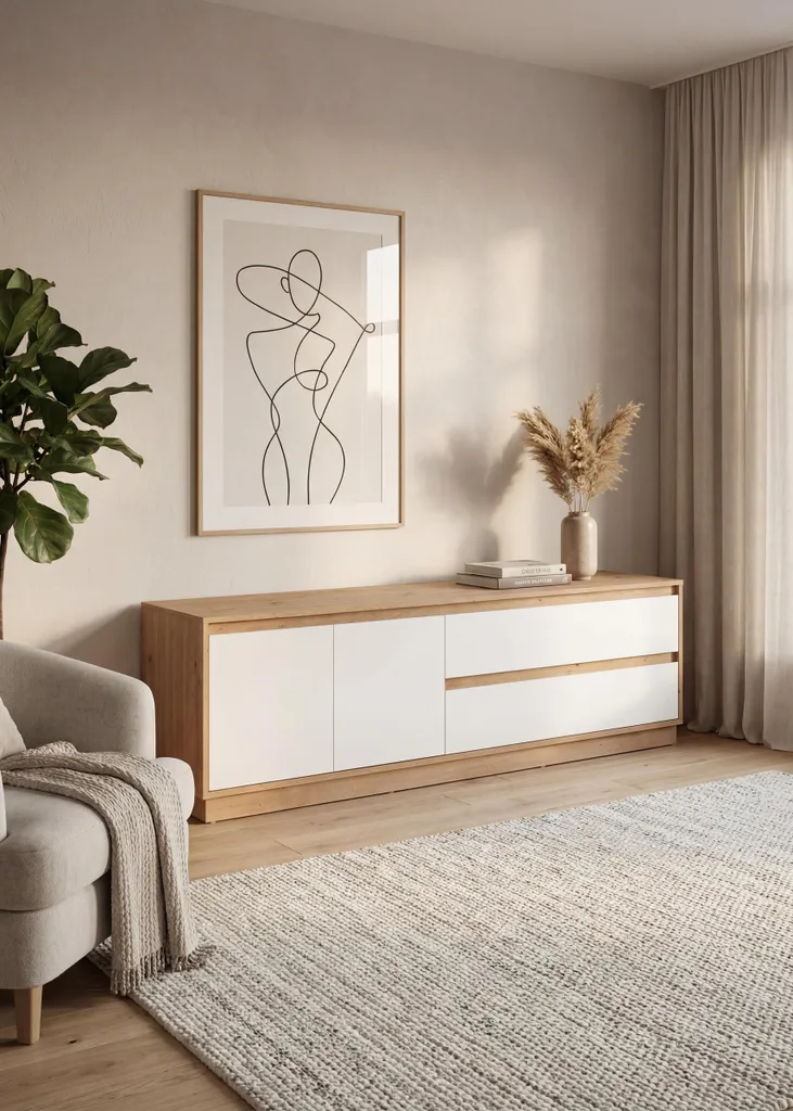 Grand Meuble TV Phoenix 175cm pour Salon, Rangement Chêne et Blanc - 2