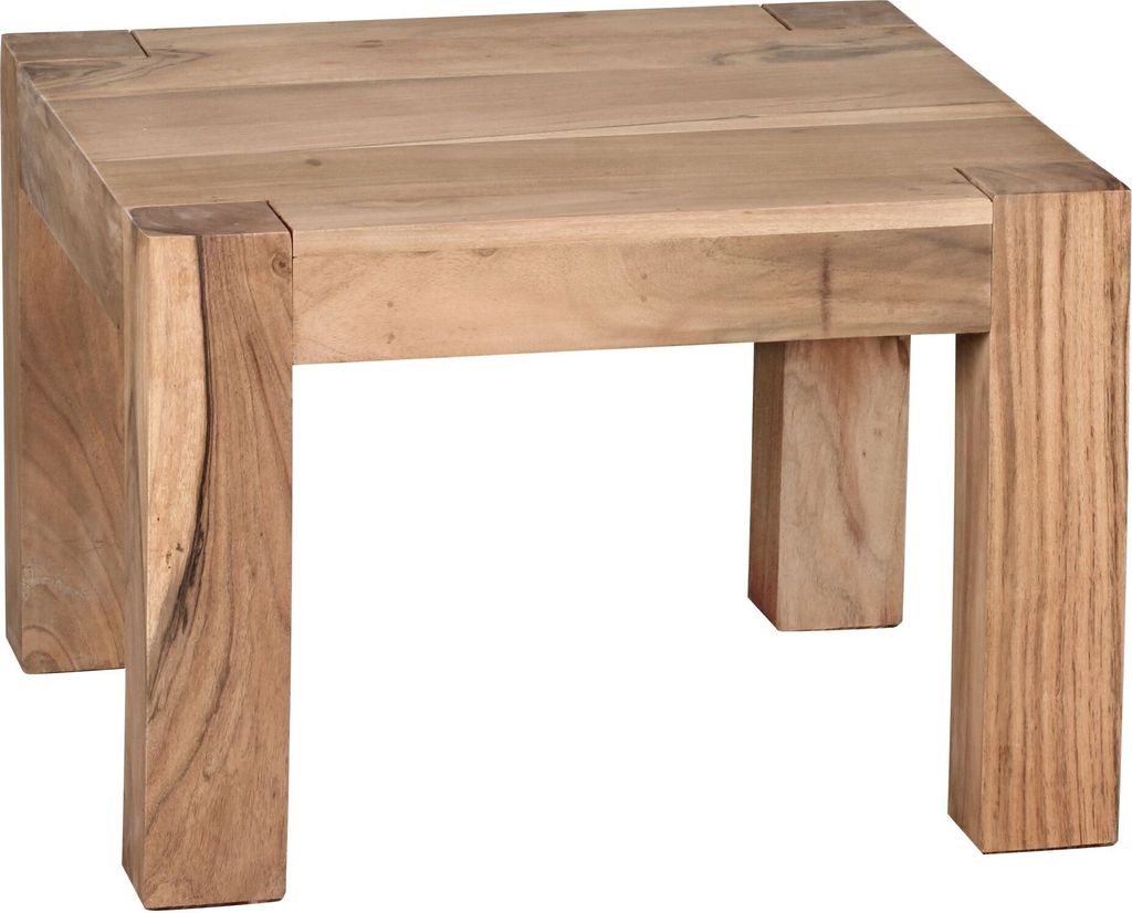 Rustikaler Couchtisch "Nako": Akazienholz, quadratisch, handgefertigt, pflegeleicht. Beige, 60x60x40 cm | Kadima Design