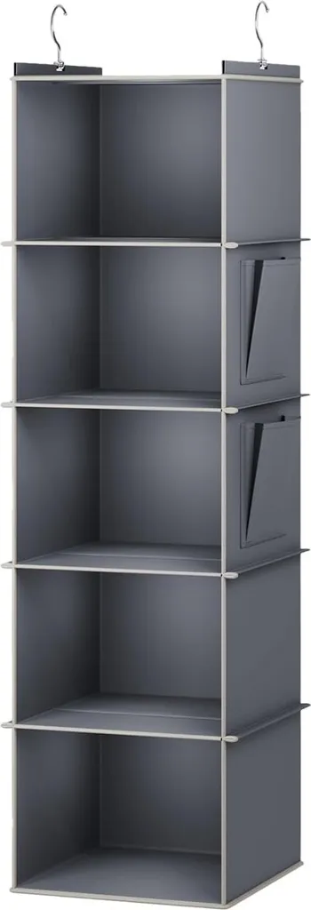 Organiseur de vêtements suspendu gris pour optimiser les petits placards