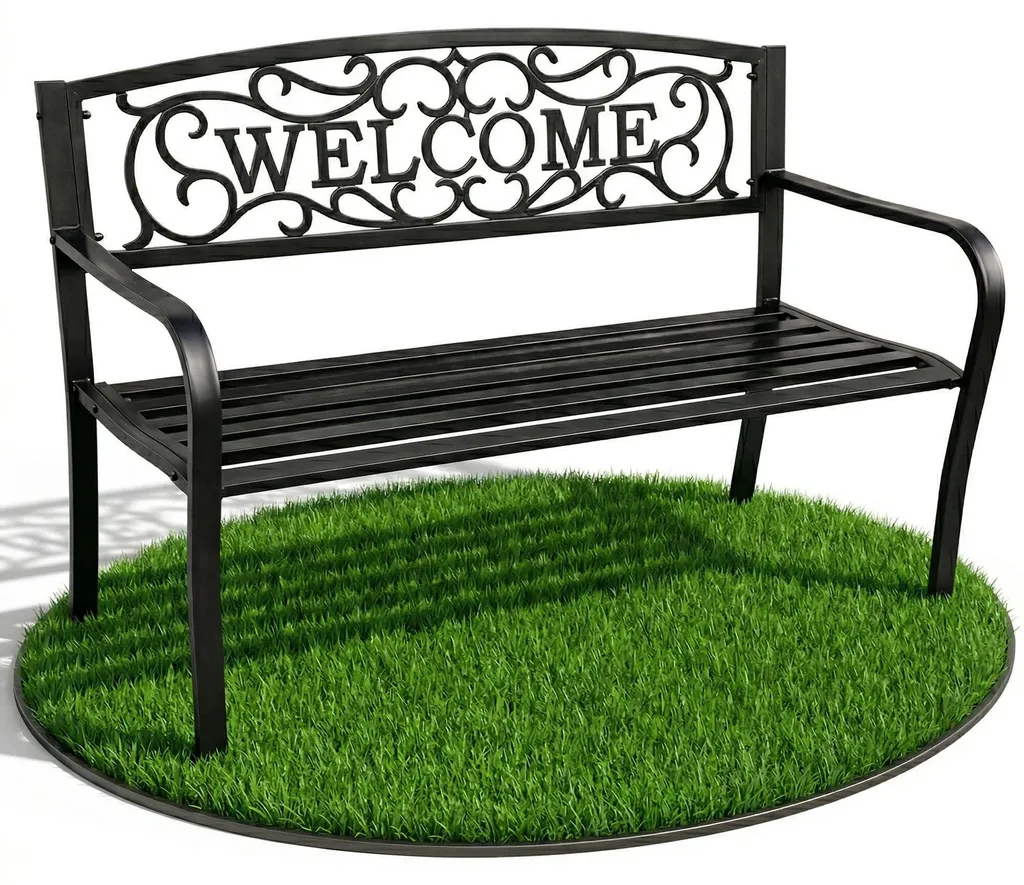 Banc de Jardin Akord Nerina Noir 118x51x87 cm en Acier et Bois Robuste