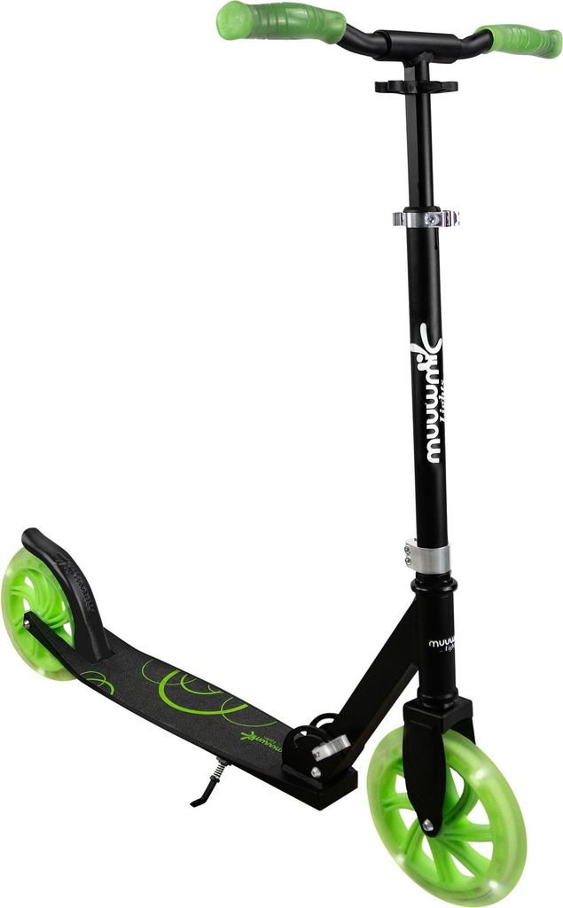 muuwmi Aluminium Scooter – Tretroller, 145 mm, ABEC 7, , höhenverstellbar, LED-Leuchtrollen, Glow-Effekt