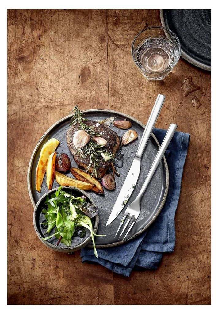 Steakmesser Set 3-teilig, 23,2 cm, rostfreier Klingenstahl mit Wellenschliff, geschmiedete Messer, Pizzamesser, langlebig, kratzbeständig, spülma...