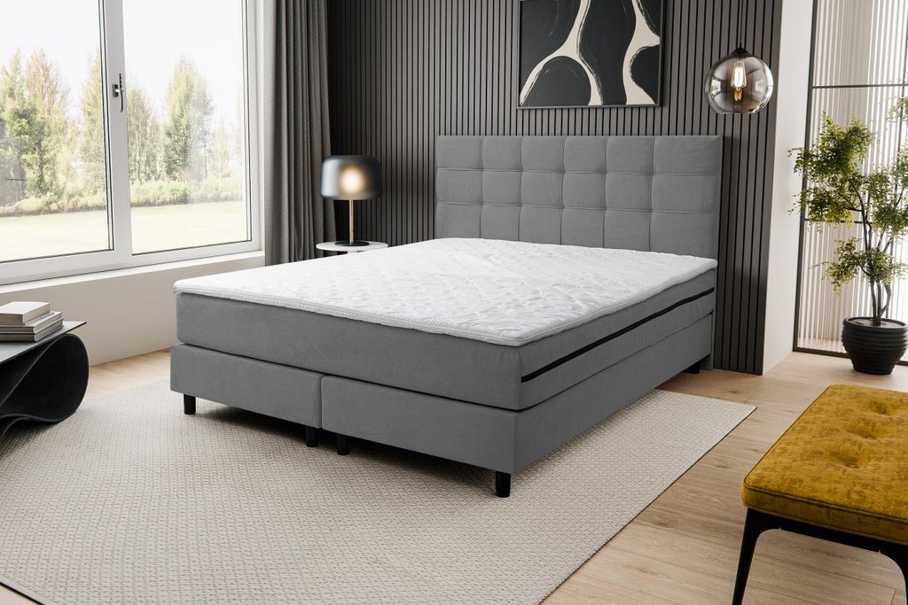 VENASI BOSS Boxspringbett 140x200 mit H3 Matratze GRAU Polsterbett Doppelbett