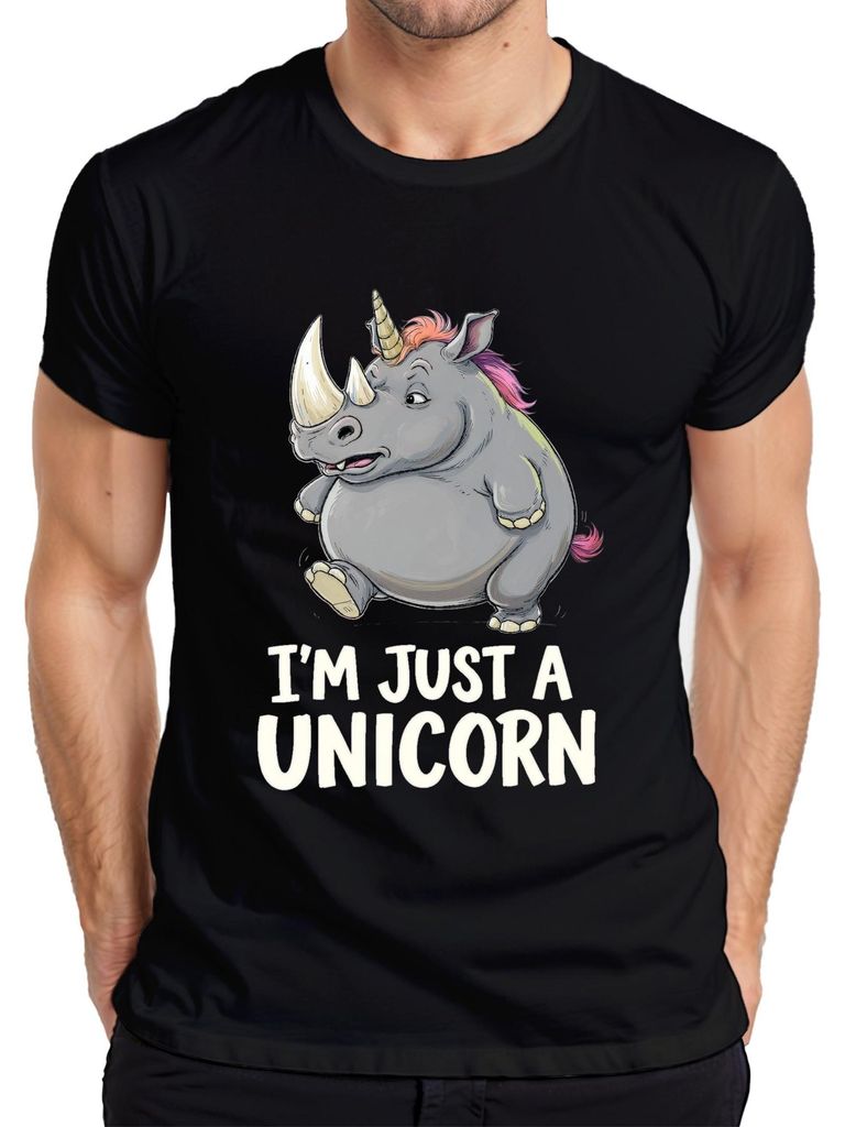 I'M JUST A UNICORN lustiges Nashorn Einhorn Geschenk Cartoon Herren T-Shirt, Schwarz, M