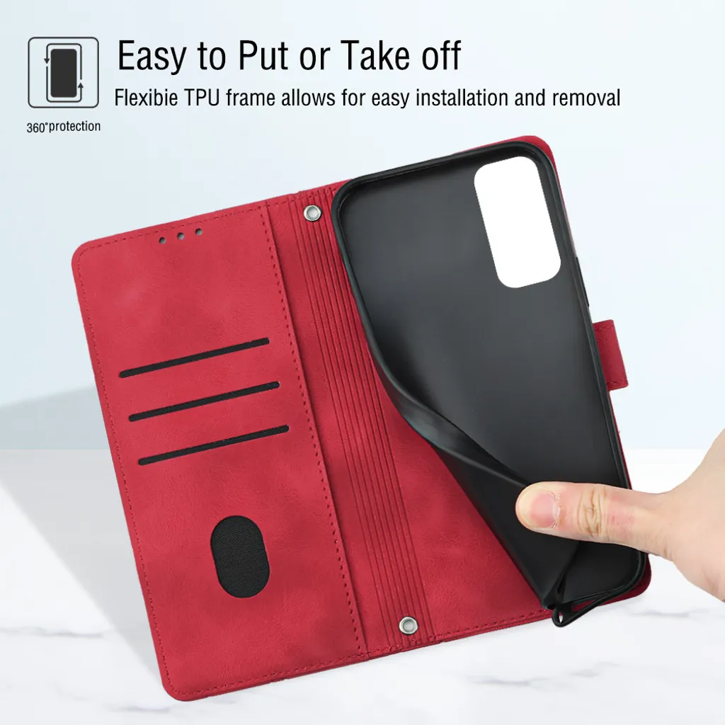 Custodia per Xiaomi Redmi Note 11S / Note 11 4G in rilievo Custodia a portafoglio in pelle Flip con funzione stand rosso - 7