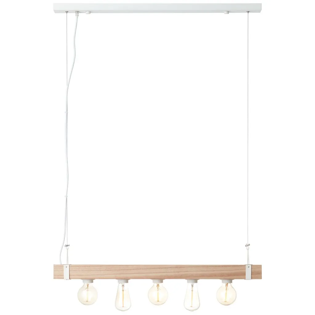 Grand lustre 5 lampes bois blanc et béton - Éclairage optimal séjour
