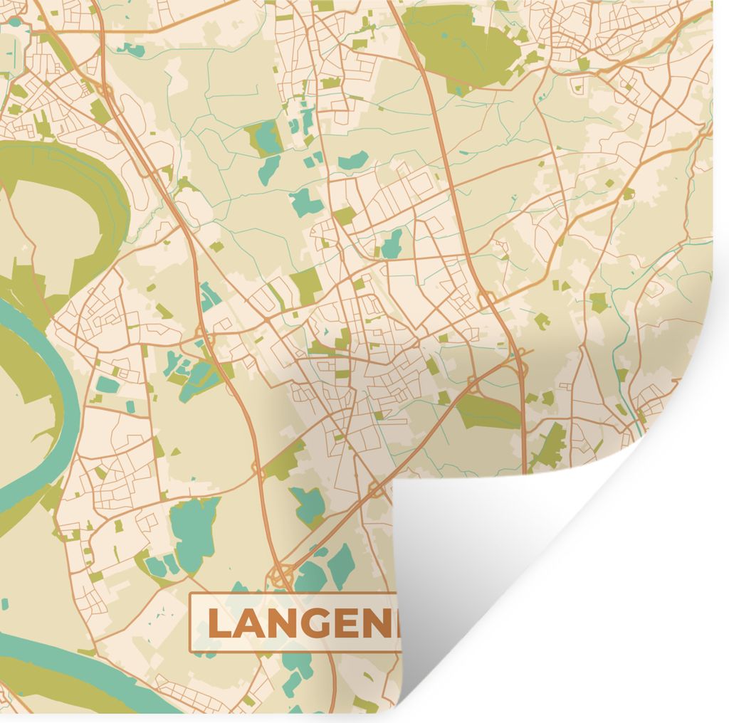 MuchoWow Wandtattoo Wandsticker Wandaufkleber Langenfeld - Karte - Vintage - Stadtplan 100x100 cm Selbstklebend und Repositionierbar - Wierderver...
