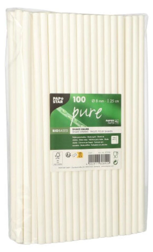 100 Papstar Shake-Halme, Papier pure Ø 8 mm, 25 cm weiss Produktbild 