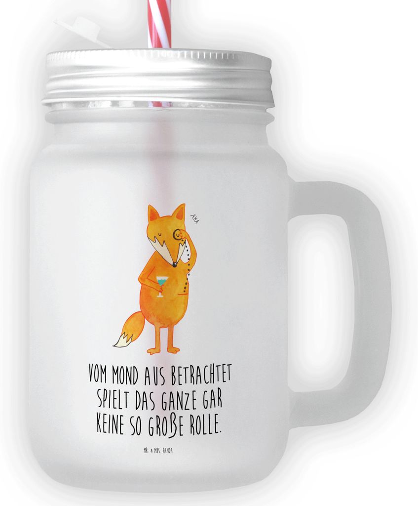 Mr. & Mrs. Panda Glas Fuchs Lord - Transparent - Geschenk, Schick, Mond, Neugierig, Mason Jar, Weise, Cocktail, Cocktailglas, Trinkglas mit Deckel,...