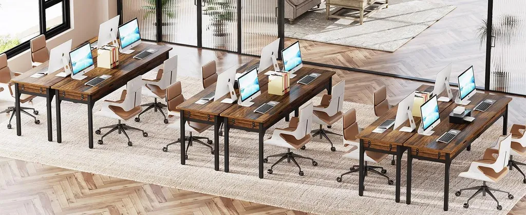 Bureau 2 Personnes Extra-Long 200 cm - Structure Métal Chocolat
