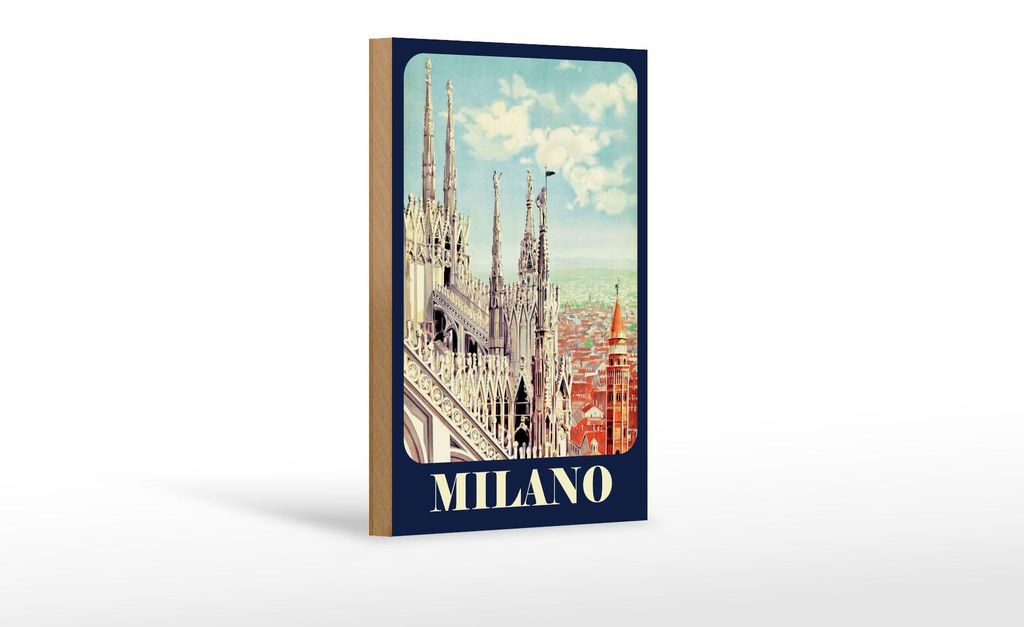 Holzschild Reise 12x18 cm Milano Italien Kathedrale Deko Schild