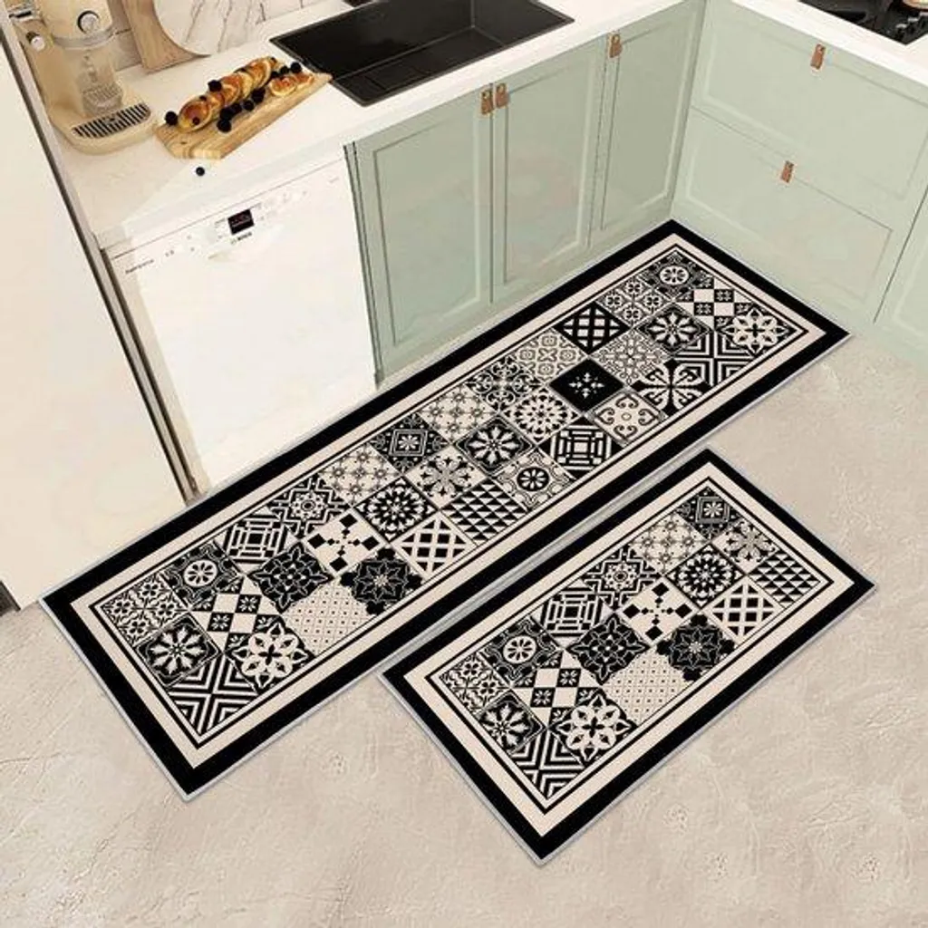Tapis de cuisine antidérapants style vintage lot de 2 (43 x 150 cm)