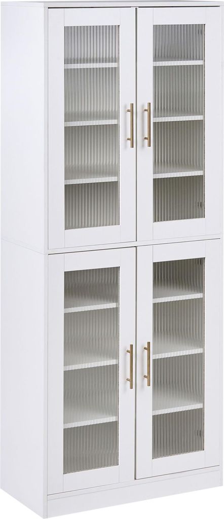 BELIANI Schuhschrank Weiß Glas Spanplatte mit 8 Fächern 2 Türen LED Lichtern Aufbewahrung Stauraum Schuhaufbewahrung Wohnzimmer Flur Eingangsber...