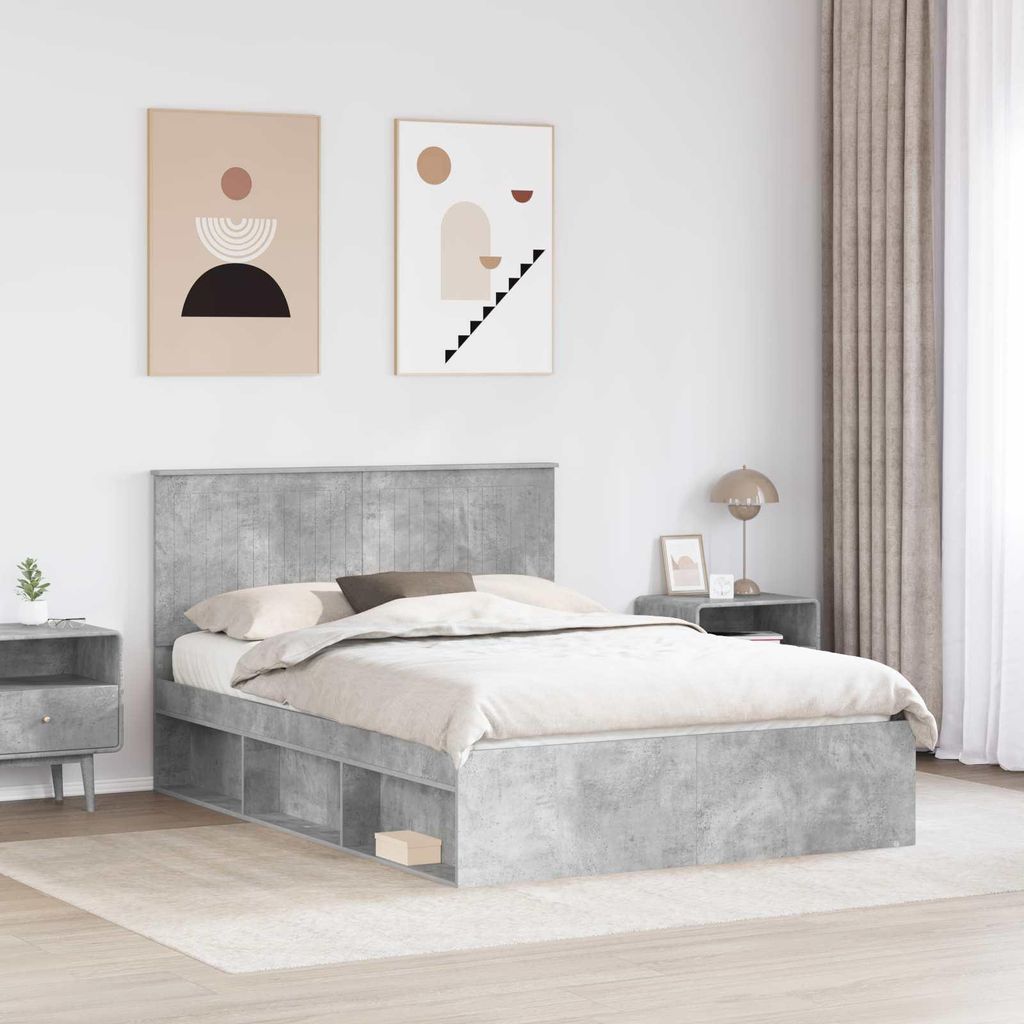 Eleganter Möbel Bettrahmen Beton Grau 135 x 190cm Massives Kiefernholz - CJG716334 - Klassische BettenJugendbett Tagesbett