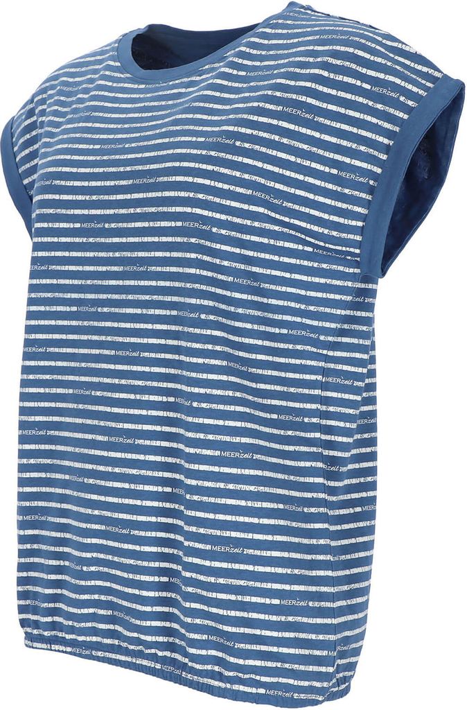 modAS Damen Shirt ohne Ärmel mit MEERzeit-Streifen - Streifenshirt mit Rundhalsausschnitt in Jeansblau Größe S